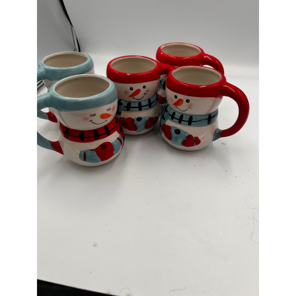 Set of 5 Bay Island Snowman Ceramic Coffee Mugs Christmas Holiday Hot Cocoa Cups